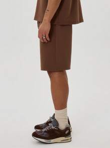 Musero Elasticated Drawstring Waistband Jersey Jogger Style Basic Shorts Autumn Capsule Wardrobe - Brown - View 4