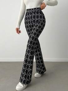 EURMUSE Pantalones acampanados casuales de cintura elástica con estampado a cuadros para mujer - Multicolor - Ver 3