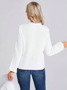 SHEIN LUNE V-Neck Frill Lantern Sleeve Cotton Embroidered Casual Vacation Elegant Women Blouse - White - View 2