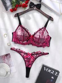 Set de 2 piezas de lencería romántica con bordados en estilo campo para talla grande, para el Día de San Valentín