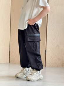 SHEIN 2 件/套年轻男孩休闲宽松纯色工装裤，带口袋，2 种不同款式，春夏，适合日常休闲、运动、户外、学校、派对、活动、拍照