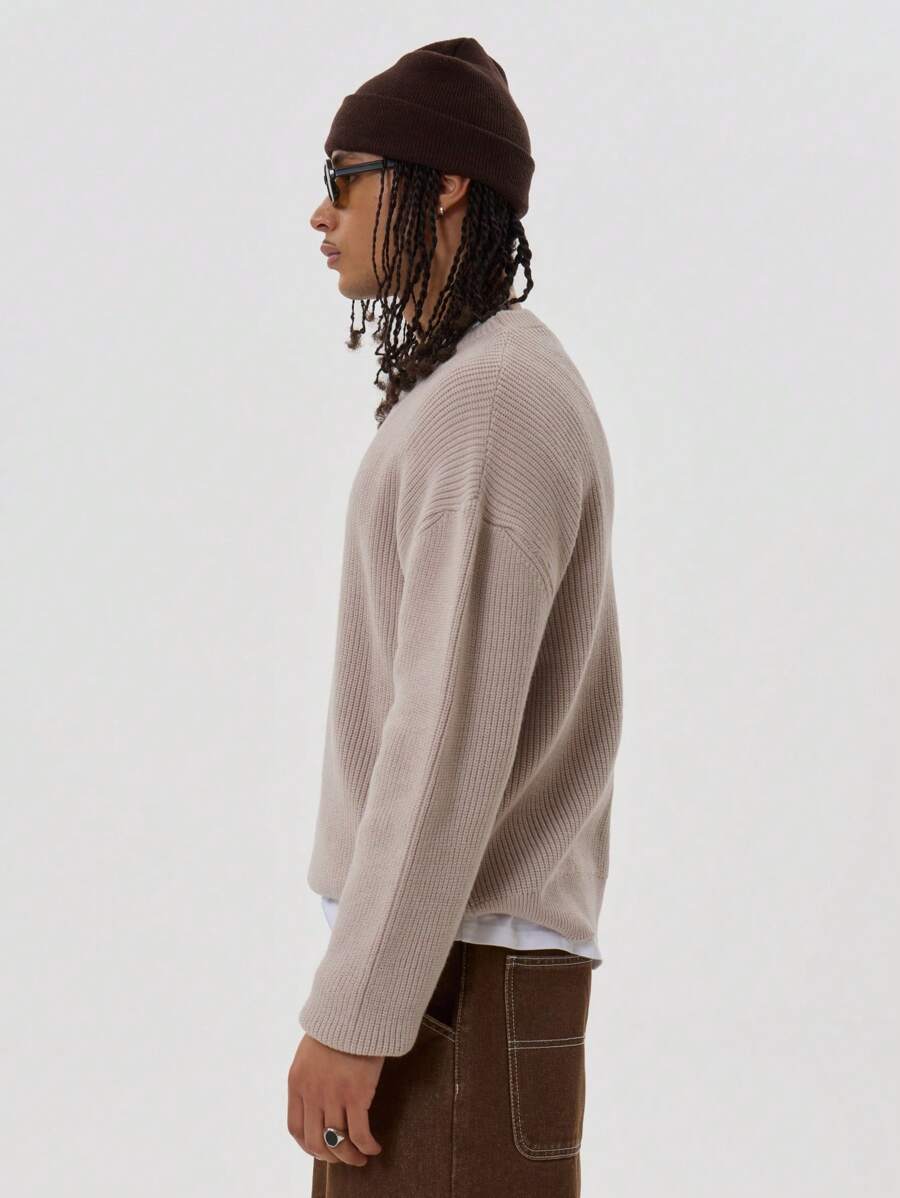 Musero Gerippter Strick-Pullover mit Dropped Shoulder