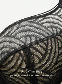 LUVLETTE 加黑色内衣休闲曲线透明全覆盖支撑透气钢圈性感无衬里蕾丝优雅网眼迷你文胸 - 黑色 - 查看 8