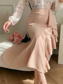 DAZY 纯色荷叶边A字裙，优雅女款