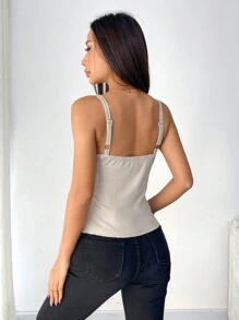 SHEIN Unity 女士紧身撞色珍珠纽扣吊带背心，适合夏季度假 - 彩色 - 查看 2