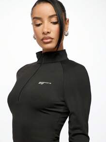 SUMWON WOMEN Hochleistungs-Halfzip Crop Athletik-Top mit Daumenöffnungen, schnell trocknend, aktives Training, Laufen, Fitness, Yoga, Sport, Langarm Kompressionsshirt