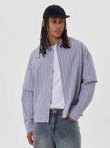 Musero Camisa de botones con doble capa y rayas oversize para primavera y verano
