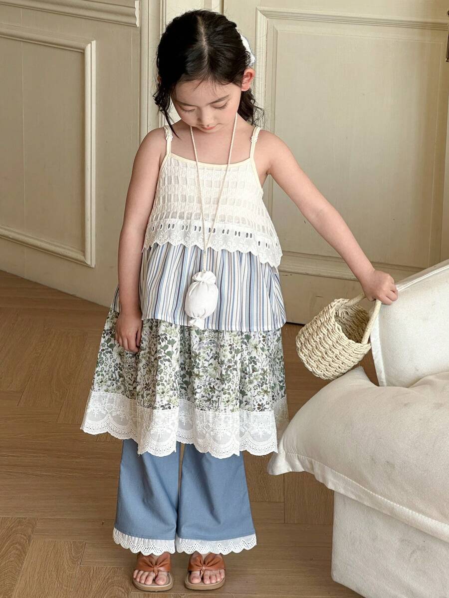 DAZY 2pcs/Set Young Girl Fashion Casual Daily Wear Camisole Dress And Pants,Girls Summer Outfits