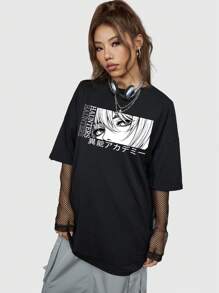 ROMWE Goth Dark Christmas Wreath, Candle, Skull Print Short Sleeve T-Shirt