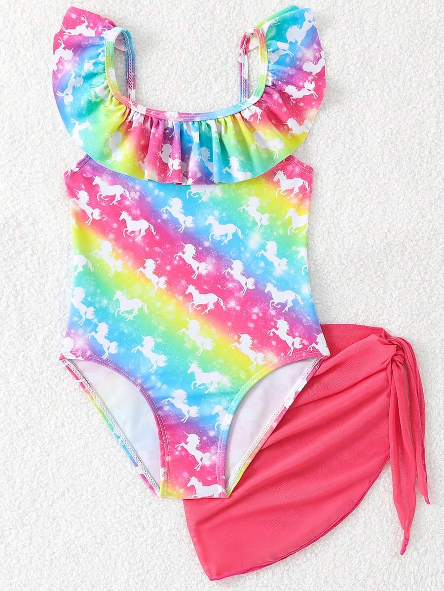 SHEIN Little Girls 2pcs Swimsuit Set, Printed - Multicolor - View 1