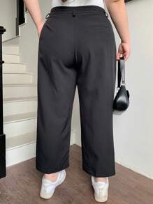 Dazy Plus Plus Size Women Two-Button Design Fitted Straight-Leg Ankle Pants, Business Casual For All Seasons Fall/Winter - Black - View 2