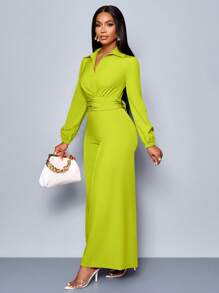 SOLERSUN Women's Solid Color Long Sleeve Loose Jumpsuit, Fall/Winter - Green - View 4