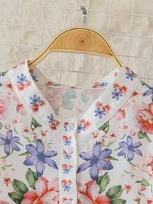 SHEIN LUNE Plus Size Stand Collar Positioned Print Long Sleeve Shirt, Business/Casual Fall Cloth For Women