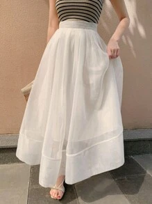 DAZY 1 chiếc váy xòe rộng cạp cao phối lưới màu trơn cho nữ - trắng - Xem 1