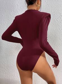 SHEIN Privé 优雅纯色长袖裹身紧身衣，适合通勤 - 酒紅色 - 查看 2