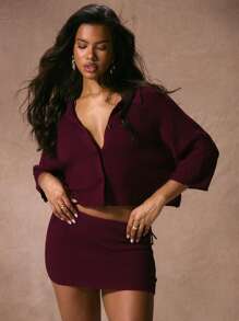 Musera Resort Crochet Knit Collared Button Through Cropped Beach Cover Up Top Only Vacation For Spring Summer Elegant Sexy Spring Y2K 90's Casual Cute Ibiza Swim Acai Fall Winter