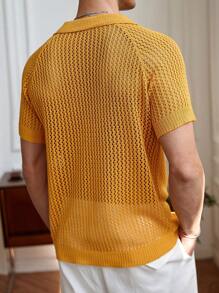 Manfinity CasualKnits Men's Solid Color Front Button Closure Short Sleeve Casual Knit Top - Ginger - View 2