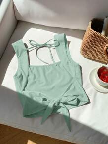 Comfortcana Camiseta sin espalda de punto color verde menta, para primavera/verano - verde menta - Ver 2