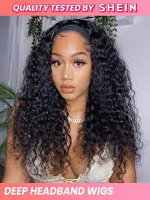 Deep Wave Headband Wig Human Hair Wigs With Head Band  Affordable Hair Replacement Headbands Wig Ready Wear To Go Daily Use Natural Black Color - Natural Black - View 1