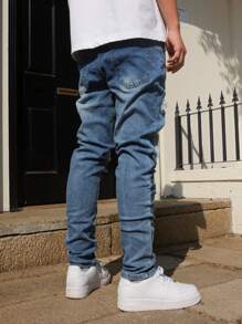 Manfinity LEGND Men's Pocket Distressed Skinny Casual Jeans - Medium Wash - View 2