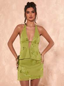 SHEIN BAE Áo tank top cổ yếm ôm sát tối giản dành cho nữ mùa xuân và hè, trang phục thường ngày đi nghỉ mát/đi biển. - màu xanh lá - Xem 6