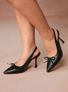 CUCCOO CURVES Plus Size Women's Bow Decor Casual High Heel Pumps Spring Shoes Spring Break Easter - Black - View 7
