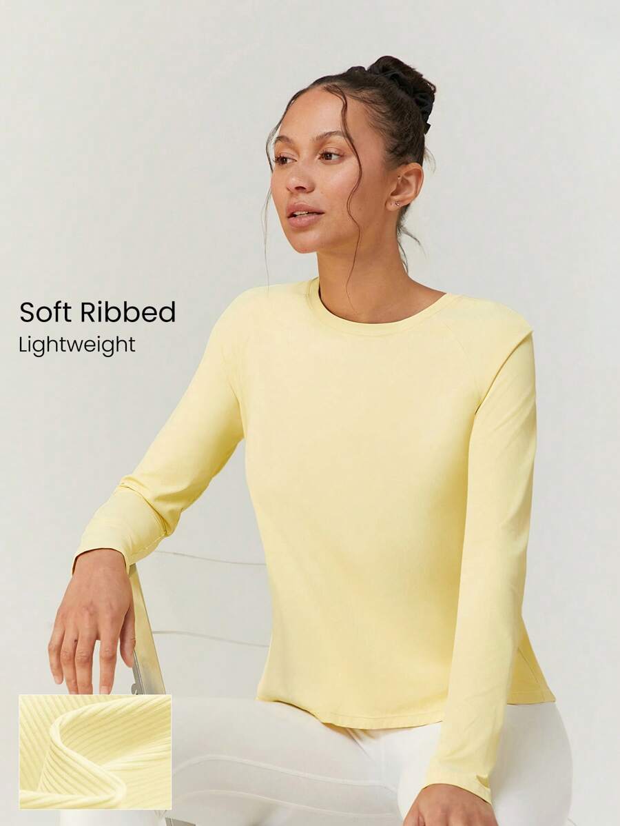 GLOWMODE Tee Time Essential Hip Length Long-Sleeve Active Top Daily Casual Machine Washable - French Vanilla - View 1