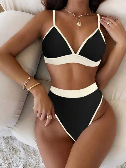 SHEIN Swim Springbreak Colorblock Trim Bikini Swimsuit