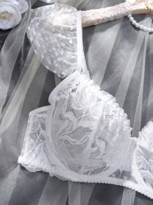 5pcs Set Lace Patchwork White Classic Sexy Wedding Lingerie Set - White - View 6