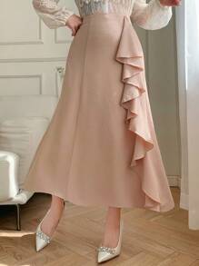 DAZY 纯色荷叶边A字裙，优雅女款