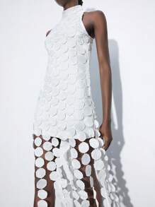 Maija Damska elegancka sukienka w jednolitym kolorze z okrągłym wzorem i dekoracyjną łatką do połowy łydki, jesień/zima