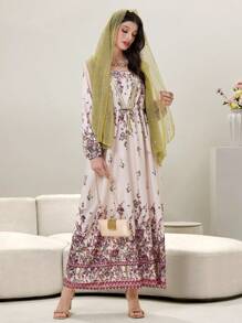 Al Najma Váy dài tay họa tiết hoa tương phản theo phong cách Ả Rập dành cho nữ - Nhiều màu - Xem 5