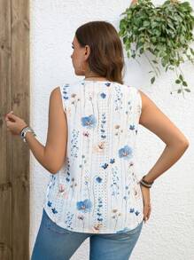 SHEIN LUNE Áo hai dây dáng suông in hoa xếp ly dành cho nữ cỡ lớn, thích hợp mặc mùa hè, đi nghỉ mát, đi biển. - trắng - Xem 2