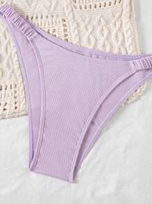 Swim Mod Women's Romantic Summer Beach Vacation Cute Ruffled Light Purple Ribbed Fabric Bikini Set - Mauve Purple - View 5