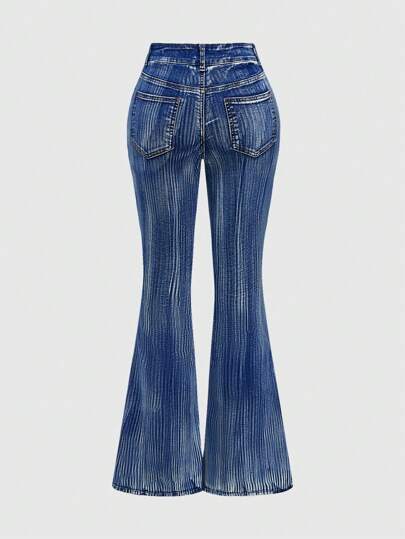 J-Fashion Jeans de pierna acampanada con bolsillo delantero con cremallera, uso casual diario para mujer