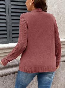 SHEIN LUNE Plus Size Solid Color Long Sleeve Pockets Simplistic Cardigan, Casual For Daily Wear Festival Summer Spring For Women In Fall, Winter - Dusty Pink - View 2