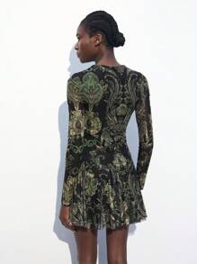 Maija 佩斯利图案全印花 2025 夏季新款都市现代优雅日常休闲绿色腰果花女士迷你连衣裙适合外出度假派对节日派对音乐节老钱波西米亚 90 年代女装 - 彩色 - 查看 8