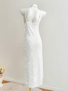SHEIN Unity 女士优雅纯色亮片吊带连衣裙 - 白色 - 查看 2