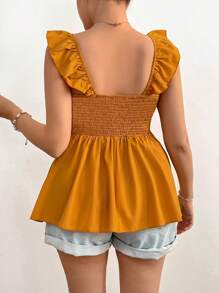 Flirla Plus Size Women's Boho Solid Color Patchwork Minimalist Casual Blouse, For Summer - Yellow - View 2