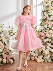 Váy công chúa organza hoa thanh lịch cho bé gái tuổi mới lớn - Hồng - Xem 5
