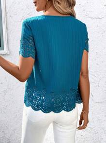 SHEIN Clasi Women Casual Burnout Round Neck Short Sleeve Shirt, Spring/Summer