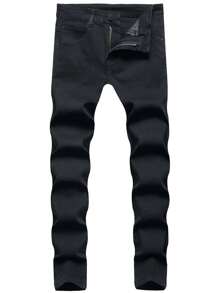 Chillumni Men's Casual Solid Color Skinny Jeans - Black - View 1