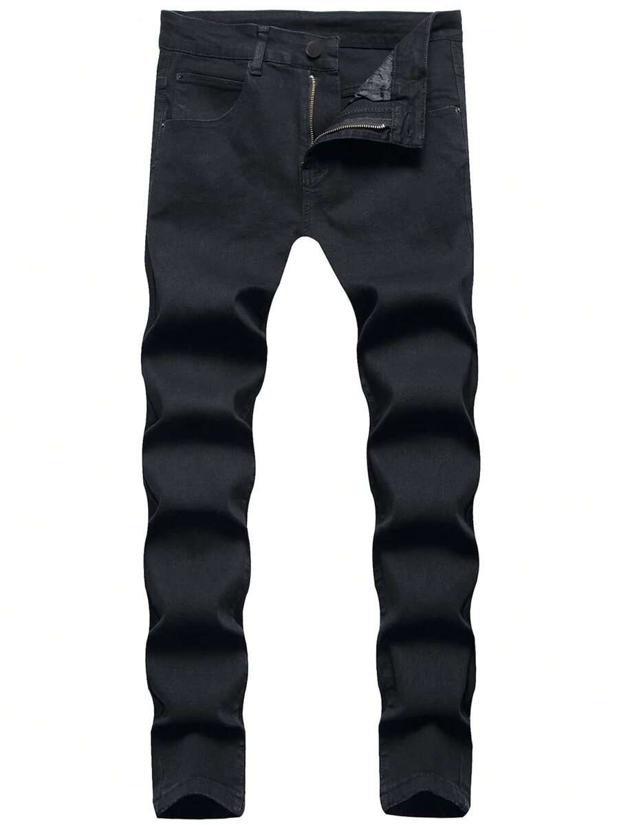 Chillumni Men's Casual Solid Color Skinny Jeans - Black - View 1
