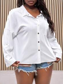 Slaydiva Camisa suelta de talla grande para mujer con textura, para vacaciones, con espalda descubierta