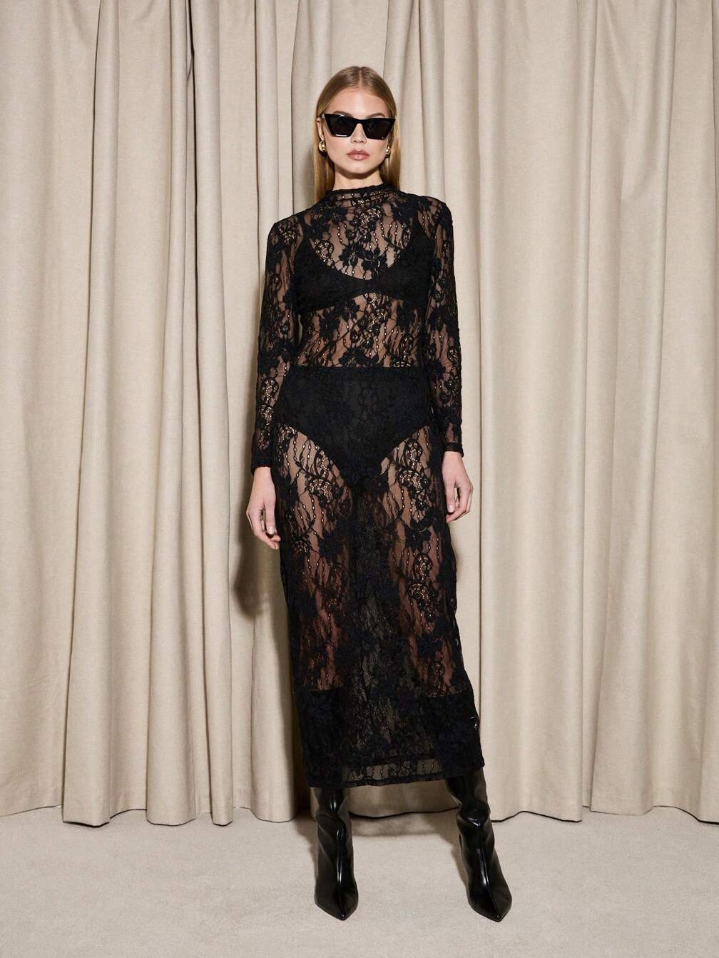 see through lace bodycon dress Autumn Sexy See Through Long Sleeve Bodycon Dress
