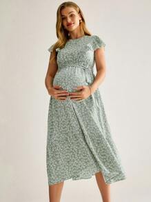 MaterniWear 荷叶边袖孕妇哺乳连衣裙 - 綠色 - 查看 3