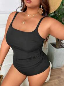 Swim Lushoire 加大码纯色罗纹泳衣上衣和下装比基尼套装，适合夏季海滩度假