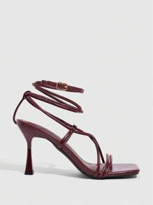 CUCCOO SZL Women's Fashionable Lace-Up Square Toe High Heel Sandals, Summer Spring Shoes Spring Break Easter Prom Heels