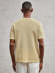AKNOTIC Party Herren Strickpullover mit Buchstabenprint und Perforation, figurbetont, Rundhalsausschnitt, Kurzarm, geeignet für den täglichen Gebrauch und den Urlaub, Frühling/Sommer - Khaki - Übersicht 4