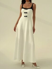 Aloruh Vestido de tirantes con adorno de moño de color contrastante elegante para mujeres